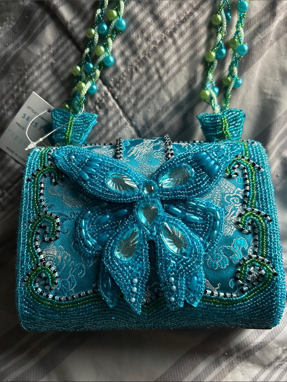 Beaded TURQUOISE Butterfly Evening Handbag - Unbranded BRAND NEW WITH TAG